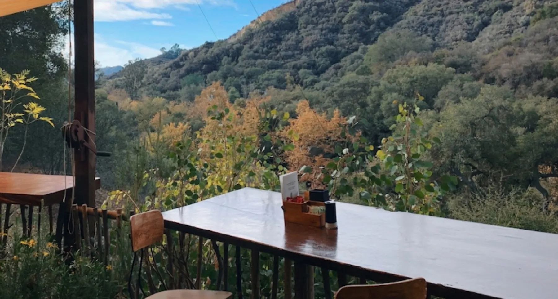 A reserved table looking over Topanga Canyon