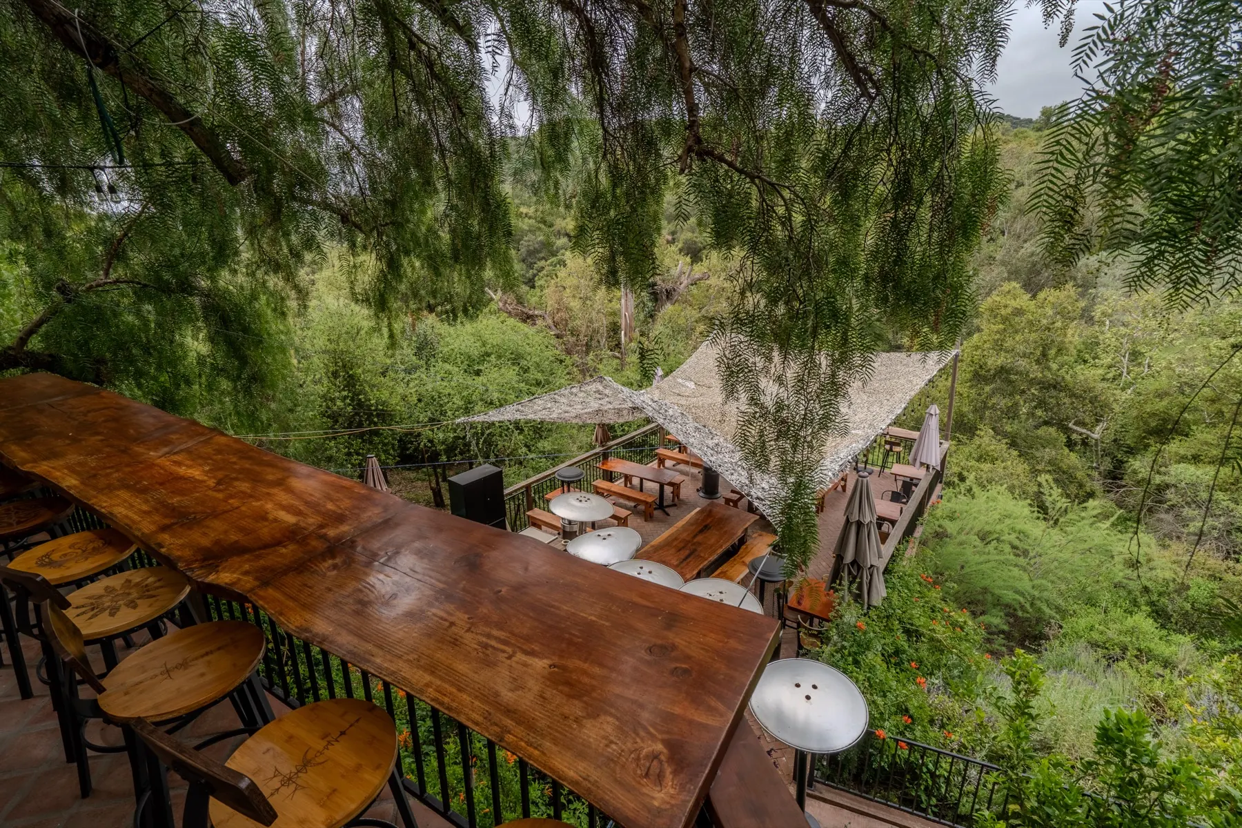 Wooden table overlooking Topanga Canyon